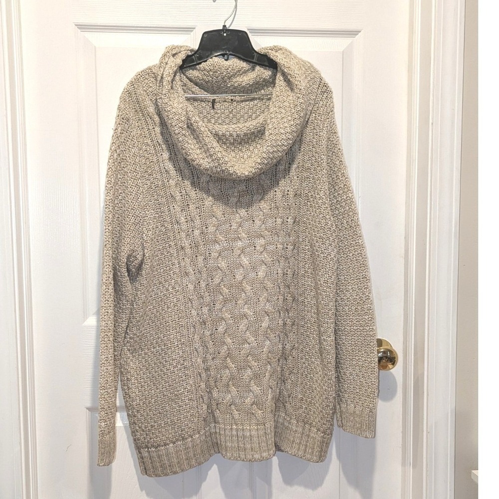 Coastal Fisherman Cable Knit Cowl Neck Sweater Cabela's Beige Oatmeal Made USA
